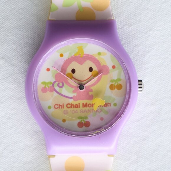 RARE Sanrio CHI CHAI MONCHAN Watch Hello Kitty Pink Monkey Bananas 2004 WORKS! main image 9